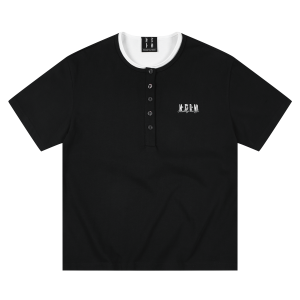 MEDM | Áo Thun Form Rộng Tay Ngắn Cổ Henley Thêu