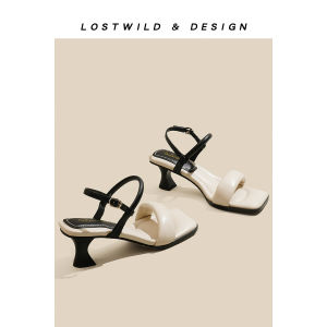 รองเท้าแตะส้นสูงแบบสวมหัวเหลี่ยม LOSTWILD สำหรับผู้หญิง สไตล์ใหม่ปี 2023 ทรงเรียบง่าย สวมใส่สบาย ฤดูร้อน 2023