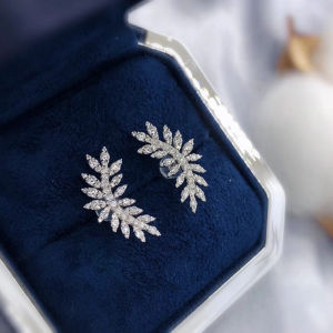 Huitan Chic Leaf Shaped Stud Earrings Silver Color Ear Accessories for Women Full Cubic Zirconia Earrings Statement Jewelry 2021