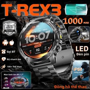 Đồng Hồ Thông Minh T-Rex 3 Pin Siêu Lớn 1000mAh Gọi HD Đèn LED Chống Nước Quân Sự 3ATM Theo Dõi Nhịp Tim Thể Thao Thể Dục