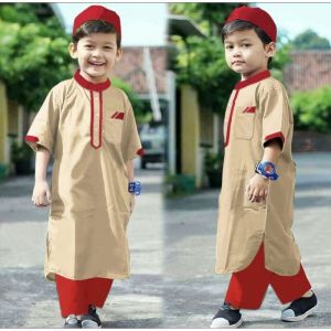 Baju Koko Anak Laki Laki Terbaru 1-12 Tahun Setelan Baju Muslim Peci Dan Celana Bahan Katun Micro