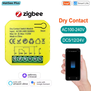 Tuya Smart ZigBee Dry Contact Switch Relay 5A Module App Remote Control Timing DC12/24V AC100-240V Supports Google Home Alexa