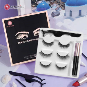 SUNYWILL 3 Pairs/set 5 Magnetic False Eyelashes & Magnetic Eyeliner Waterproof Long Lasting Lashes Extension Makeup Kit