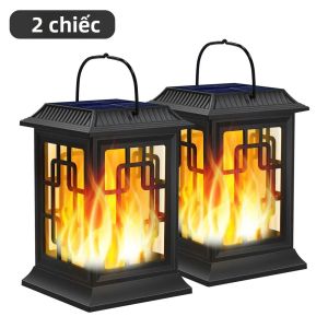 2 Chiếc Đèn Lồng Năng Lượng Mặt Trời Chống Nước Ngoài Trời Với Ngọn Lửa Nhấp Nháy LED Treo Đèn Trang Trí Cho Sân Vườn Đèn Năng Lượng Mặt Trời ABS Tự Đựng