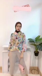 [Basica Moda] 2234 Atasan Top Baju Kemeja Kancing Maleeka Twisted Shirt Chiffon Import