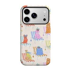 Cute Striped Lounge Chairs Dogs Phone Case for iPhone 17 16 15 14 Pro Max Plus Mini iPhone Air 2-in-1 Dual-Layer PC TPU Cover