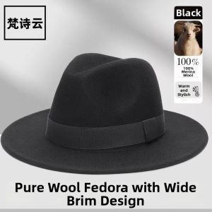 FANSHIYUN | English Gentleman French Retro Autumn Winter Genuine Wool Flat Brim Boater Hat