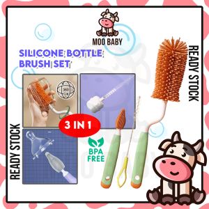 Moo Baby Bottle Brush Baby 3in1 Soft Silicone Bottle Cleaning Brush Set Berus Botol Susu Straw Brush Cleaner