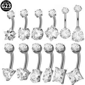 1PC ASTM 136 Titanium Navel Belly Button Ring Barbell  Zircon CZ  Allergy Piercing Navel Body Jewelry