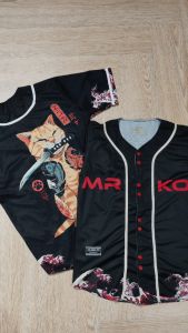 Kaos Baseball Sublim Printing MRKO 006 Motif Japanese Cat Samurai Bahan Dryfit Wave