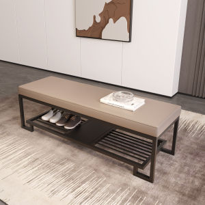 เก้าอี้รองเท้าแบบยาว ชั้นวางรองเท้า ชั้นวางรองเท้าแบบยูนิฟอร์ม สำหรับใช้ในบ้าน สำหรับผู้ใหญ่ วัสดุเหล็ก ผิวหนัง ไม่ต้องประกอบ