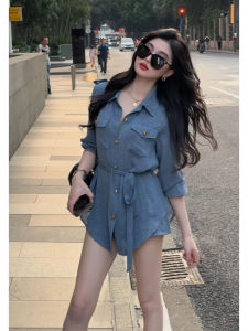 YUEZHONGWEI | Popular K-style OOTD Spring Suit Blue Long Sleeve Shirt and Shorts