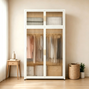 SUNNY BIERE STORE Dustproof Metal Wardrobe Multifunctional Rack Simple Clothes Storage Cabinet Organizer Bedding Storage Rack Divided Storage Saving Space