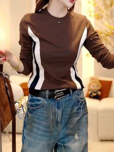 plus Size Womens Pure Cotton Long Sleeve T-Shirt Slimming Fit Base Layer Top Korean Style Commute Fashion Creative Pattern