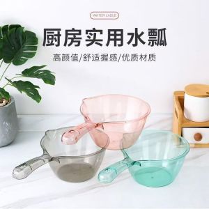 Unbreakable Thickened Plastic Water Spoon Transparent Kitchen Tool Long Handle Large Size Creative Home Use Water Scoop Bowl