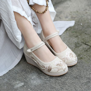 SHIPAILUO | Beijing Ladies Embroidered Shoes Ethnic Style Spring Autumn High Heel Hanfu Tea Ceremony Shoes Round Toe Comfortable Casual