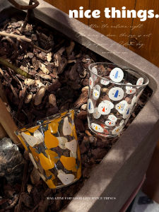 High Borosilicate Glass Cup Cute Snowman Handheld Pear Coffee Cup Heat Resistant Ins Glassware round Shape Printing Design Daily Use