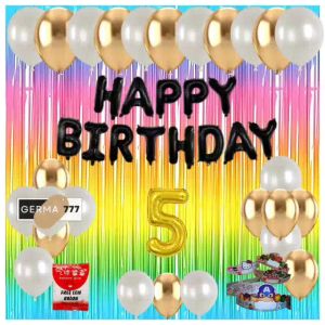 Paket Dekorasi Pesta Ulang Tahun Anak: Balon Putih Gold & Banner Foil