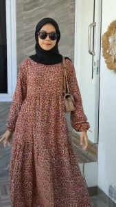 Gamis Moana Motif Bunga Kecil | Homey Dress Wanita Rayon Import Motif | Dayli Dress Remaja Simple