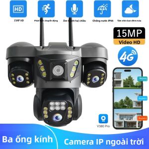 Camera An Ninh 4G SIM Ba Ống Kính 15MP Ngoài Trời Camera CCTV Tầm Nhìn Ban Đêm Màu Sắc Đầy Đủ Chống Nước Phát Hiện Chuyển Động Camera IP Với Tính Năng Tự Động Theo Dõi