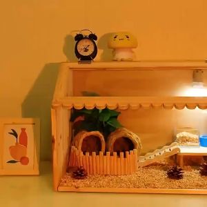 Wooden Hamster CageAnimal Cabinet for Dwarf Syrian Hamsters Hamster Habitat with Openable Top and Large Acrylic Sheets