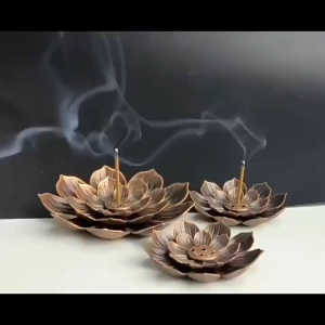 Retro three-layer golden lotus incense holder porous incense holder Zen incense burner tray sandalwood incense tray
