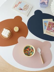 Modern Simple Home Use Leather Table Mat Cute Bear Design Waterproof Oilproof Heat Insulation Pad Student Childrens Dining Pad