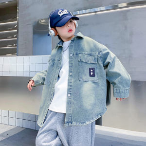 Fashionable Loose Boys Denim Shirt Jacket Spring Autumn as Brand Korean Style Cotton Polyester Blend Child Outerwear