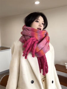 Thickened Long Cashmere Scarf Autumn Winter Korean Style Versatile Student Shawl Tassel Gradient Neck Warmer for Couples Youth