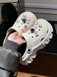 Sweet Cool Style Womens Summer Outdoor Hole Hole Shoes with Butterfly Knot Thick Bottom Heightening Beach Holiday Sandals