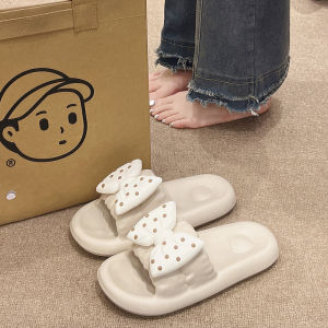 Eva Thick Heel Sandals Womens Summer New Cute Polka Dot Bow Tie Anti-Slip Beachwear Flat Slippers Sweet Style Youth Footwear