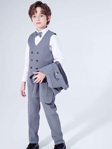 4Pcs Tuxedo for Kids Boy American Suit Blazer Attire Set Formal Terno for Kids boys Wedding Birthday Party 4-12Y
