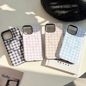 เคสโทรศัพท์แบบแม่เหล็กไร้สายลายตารางสีสันสดใสเรียบง่ายสำหรับ iPhone 17 16 15 14 13 12 Pro Max Air