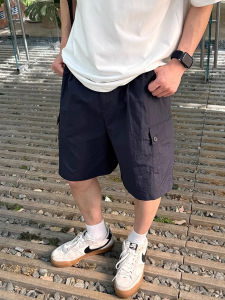 New 2025 Mens Loose Casual Sports Workwear Shorts Retro Japanese Style Large Pocket Dark Blue Summer Short Pants