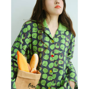 Fishhome Original Pure Cotton Fleece Green Plaid Long Sleeve Long Pants Home Clothes Pyjamas Youth Casual Autumn Winter