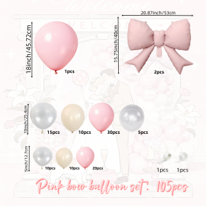 Bộ 105 Bóng Bay Hình Nơ Màu Hồng Gồm Bóng Nhôm 21 Inch & Bóng Latex Trắng Ngọc Trai Hồng Dùng Trang Trí Tiệc Cưới Sinh Nhật Kỷ Niệm Tiệc Mừng Đầy Tháng.