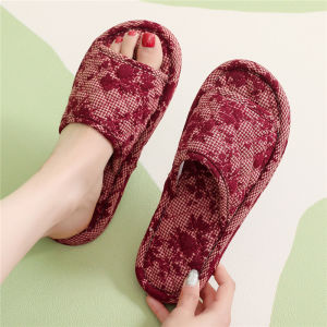 รองเท้าแตะพื้นผ้าลินินญี่ปุ่น รองเท้าแตะพื้นผ้าสำหรับในบ้าน รองเท้าแตะพื้นยางนุ่มสำหรับฤดูใบไม้ผลิและฤดูร้อน รองเท้าแตะแบบเงียบสำหรับพื้นไม้