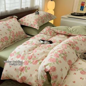 Thickened Brushed Cotton Four-Piece Bed Set for Autumn and Winter