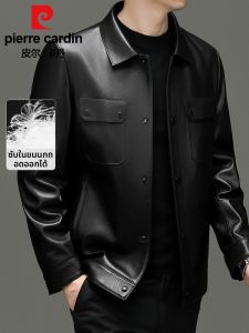 Pierre Cardin | Leather Jacket Sheepskin Mens Casual Workwear Turn-Down Collar High-End