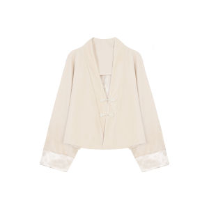 New Chinese Style Short Velvet Jacket Hand Brushed Fragrance Patchwork Embroidery Retro Design Commute Long Sleeve Womens Top