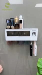 Bộ Nhả Kem Đánh Răng ECOMAC Có Ngăn Để Đồ Kệ Để Bàn Chải Đánh Răng Cao Cấp (Tặng Miếng Dán )