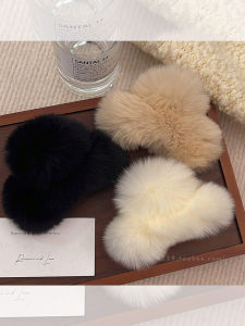 กิ๊บติดผมขนกระต่ายฤดูใบไม้ร่วง/ฤดูหนาว ขนาดเล็ก เครื่องประดับผมสุดหรูหราสำหรับผู้หญิง ทรงครึ่งหัว ทรงฉลาม ทรงสุดเทรนด์