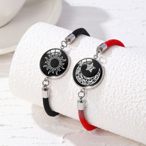 กำไลข้อมือคู่รักลายดวงจันทร์และดวงอาทิตย์2ชิ้น/เซ็ตสร้อยข้อมือเชือกสีดำสีแดงสำหรับผู้หญิงผู้ชายของขวัญวันวาเลนไทน์