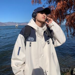 Áo Khoác Nam Thời Trang Mỹ Phong Cách HongKong Thường Ngày Dài Tay Chống Gió Có Mũ Trùm Đầu Quần Áo Bảo Hộ Lao Động Cho Cặp Đôi