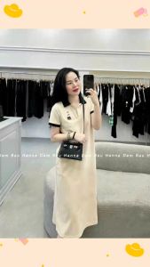 Đầm thun bầu suông dài gọn gàng [HANNA 40-70KG] - váy bầu suông thun cotton dài xẻ tà xinh cho mẹ bầu  đi làm đi chơi thoải mái