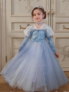 Elsa Love Snow Princess Dress Girls Long Sleeve Birthday Sweet Fairy Tale Childrens Dress Polyester Fiber Autumn Winter