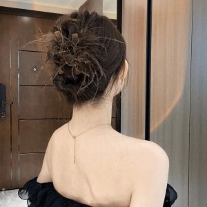 Kẹp Tóc Lông Vũ Màu Nâu Cao Cấp Dành Cho Nữ Kẹp Tóc Cá Mập Kẹp Tóc Lông Chim Cừu Kẹp Tóc Đuôi Ngựa Nửa Đầu Phụ Kiện Tóc Thời Trang