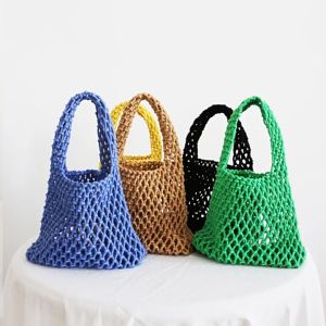 WOMEN HAND WOVEN KNITTING BAG KOREAN STYLE MODERN WOVEN BAG WOMEN BEACH WOVEN BAG TOP HANDLE BAG WOVEN BUCKET BAG