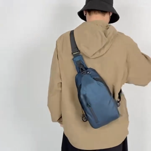 WENKEN SHOP#1699 Mens Crossbody BagChest Bag Leather Multi-layers of Pockets Bag Good for Commuting Bag
