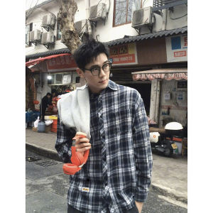 Japanese Style Wear Gingham Long Sleeve Shirt Coat Mens Cityboy Fancy Casual Shirt Trendy Early Spring Coat